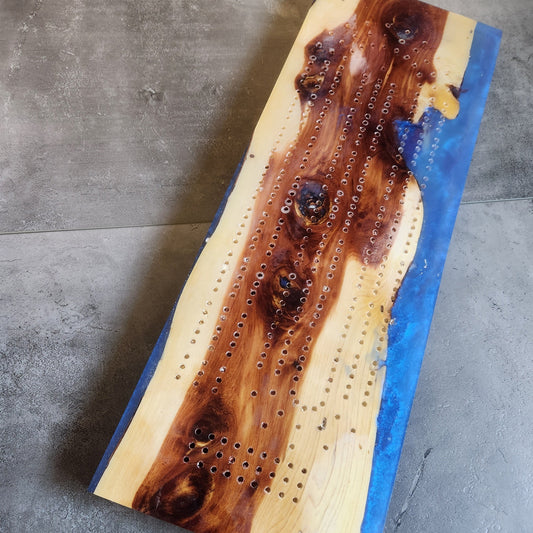 Blue Epoxy Cribbage Board