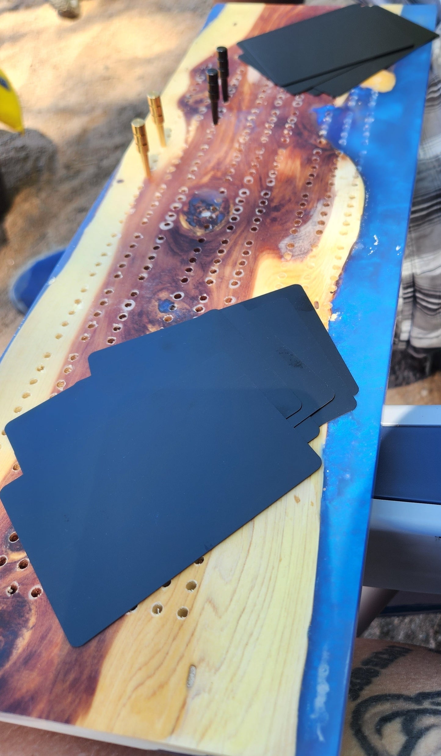 Blue Epoxy Cribbage Board